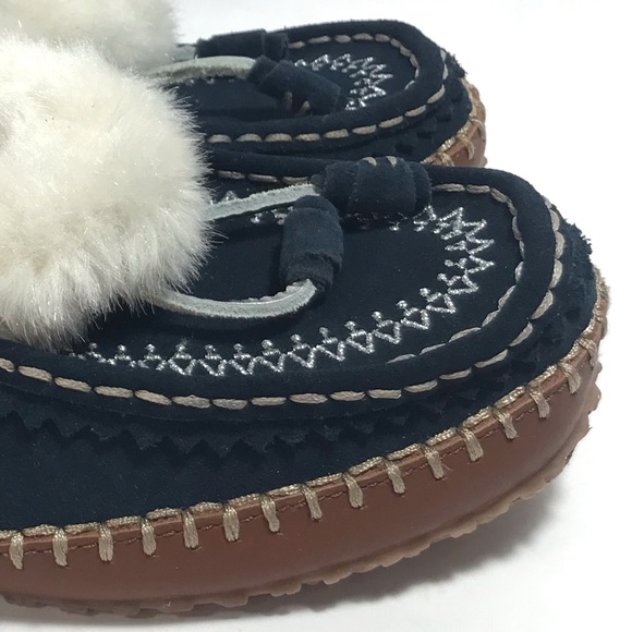 Lands' End Dark Navy Blue Slip On Embroidered Slippers Size 8 - Picture 6 of 12